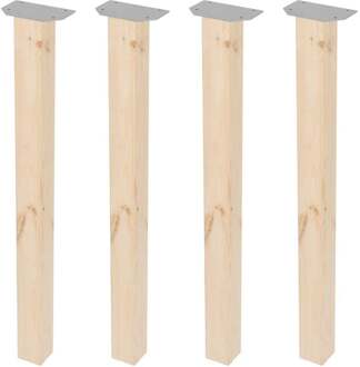 Furniture Legs Europe Tafelpoot vierkant 5 bij 5 cm en hoogte 72 cm van massief hout - 4 stuks Houtskleur