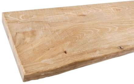 Furniture Legs Europe Wandplank elmwood 60 bij 19,5 cm van 4 cm dik massief iepenhout met boomstam rand Houtskleur
