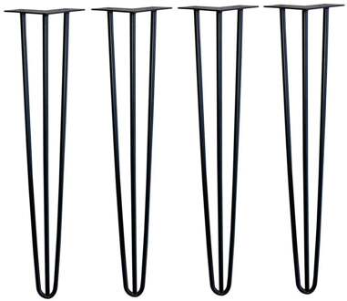 Furniture Legs Europe Zwarte massieve stalen 3-punt hairpin tafelpoten 72 cm (set van 4 stuks)