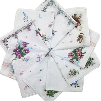 Furoshik10PCS/Lot 28Cm Mooie Gedrukt Wit Dames Hanky Handdoeken Vierkante Katoen Vrouwen Mannen Zakdoek Kerst Huwelijkscadeau