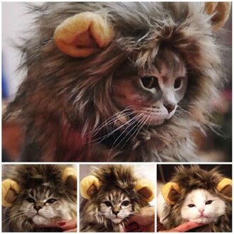 Furry Pet Hoed Kostuum Lion Mane Pruik Voor Kat Huisdieren Halloween Fancy Dress Up Met Oren Home
