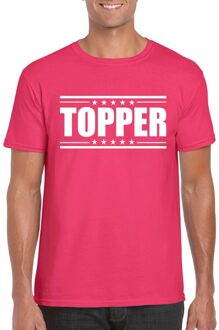 Fuschsia roze t-shirt heren met tekst Topper XL - Feestshirts