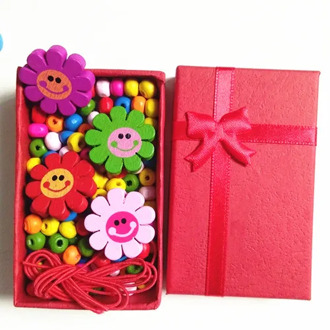 FUYIE A Box Wooden Beads DIY Wood Necklace Bracelet Set Children's day Gifts Handmade Beaded Material Wood Cartoon Wooden Beads