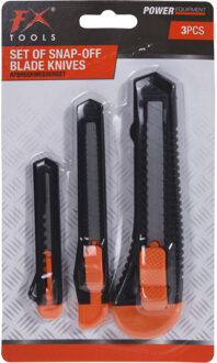 FX Tools 1x stuks afbreekmessenset / snijmessenset 3-delig zwart / oranje - Hobbymessenset