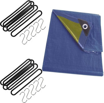 FX Tools Afdekzeil / dekzeil blauw 2 x 3 meter met 10x spanrubbers en S-haken - Afdekzeilen