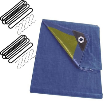 FX Tools Afdekzeil / dekzeil blauw 2 x 3 meter met 10x spanrubbers en S-haken