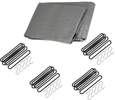 FX Tools Afdekzeil / dekzeil grijs 4 x 6 meter met 20x spanrubbers en S-haken - Afdekzeilen