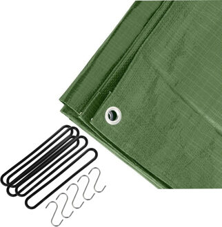 FX Tools Afdekzeil / dekzeil groen 2 x 3 meter met 10x spanrubbers en S-haken - Afdekzeilen