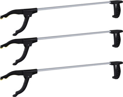 FX Tools Afvalgrijper/grijptang - 3x - grijs - 76 cm - aluminium/kunststof - grip kaak