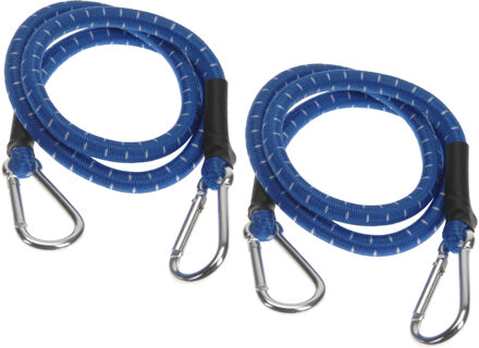 FX Tools Bagage spin/spanelastiek voor fiets/auto - 2x - blauw - 80 cm - elastiek met karabijn haken