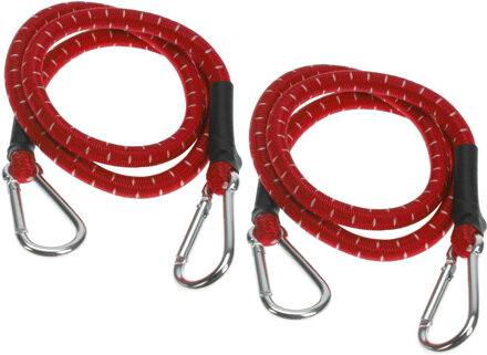 FX Tools Bagage spin/spanelastiek voor fiets/auto - 2x - rood - 80 cm - elastiek met karabijn haken