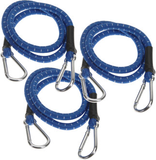 FX Tools Bagage spin/spanelastiek voor fiets/auto - 3x - blauw - 80 cm - elastiek met karabijn haken