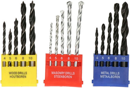 FX Tools Borenset - 15-delig - hout/metaal/steen - 4 tot 10 mm - inclusief houder