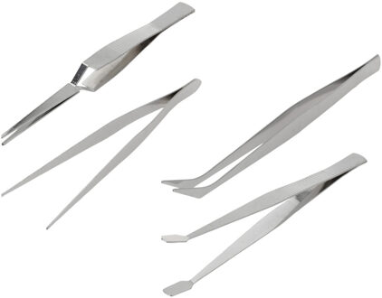 FX Tools Pincetten set 4-delig - zilver - RVS metaal - verschillende toepassingen - Pincetten Zilverkleurig