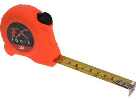 FX Tools Rolmaat/meetlint oranje 5 meter - 500cm - 25 mm - meetgereedschap - klusbenodigdheden