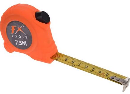 FX Tools Rolmaat/meetlint oranje 7,5 meter - 750cm - 27,5 mm - Meetgereedschap - Klusbenodigdheden