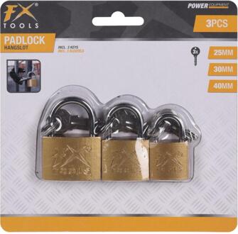 FX Tools Set van 3x hangsloten 20/25/30mm metaal brons - Hangsloten Bruin
