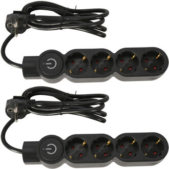 FX Tools Stekkerdoos 4- 2x -voudig - met randaarde en schakelaar - zwart - snoer van 140 cm