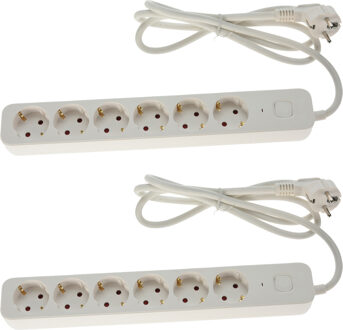 FX Tools Stekkerdoos 6- 2x -voudig - met randaarde en schakelaar - wit - snoer van 140 cm