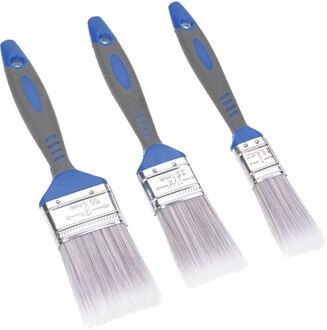 FX Tools Verfkwasten - set 3x stuks - plat - kunststof handvat - 25/38/50 mm breed - schilderen - Verfkwasten Blauw