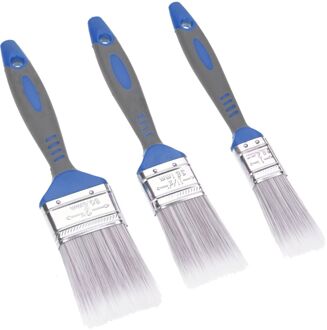 FX Tools Verfkwasten - set 3x stuks - plat - kunststof handvat - 25/38/50 mm breed - schilderen - Verfkwasten Blauw