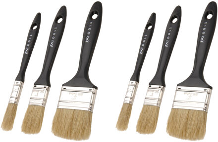 FX Tools Verfkwasten set 6x stuks - plat met echt haar - breedtes 12/25/50 mm - schilderen