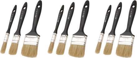 FX Tools Verfkwasten set 9x stuks - plat met echt haar - breedtes 12/25/50 mm - schilderen
