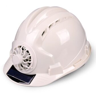 FX058 Solar Fan Helm Zonne-energie Vermogen Fan Cut Back Warmte Cool Helm Abs Plastic Anti-Shock Flood Preventie helm wit