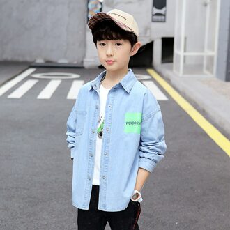 Fyh Kids Kleding Jongens Denim Shirts Brief Gedrukt Kinderen Lange Mouwen Jongens Turn-Down Kraag Shirts 4-14Y Tieners dragen 8