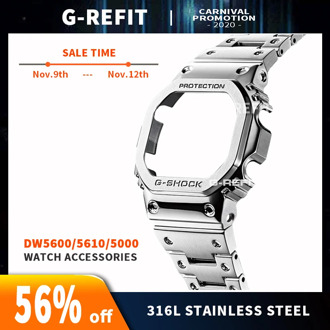 G-Refit DW5600/5610 GW5600E DW/GW5000 Stainless Steel Watchband Case/Bezel 5000 DW5035 Accessories with Tools Silver Black Strap