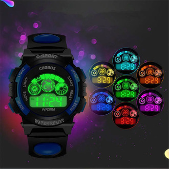 G Sports Children's Watches Child Water-proof Watch 7 Color Lights Electronic Clock Blue Luminous Alarm Clock Calendar Auto Date