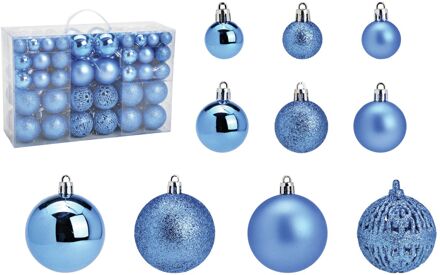 G. Wurm kerstballen - 100x stuks - 3, 4 en 6 cm - blauw - kunststof - Kerstbal