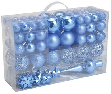 G. Wurm kerstballen en piek - 111-delig - 3, 4, 6 cm -blauw -kunststof - Kerstbal