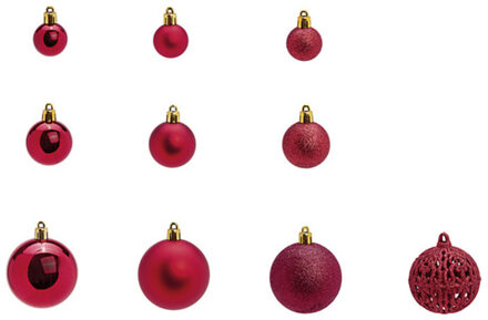 G. Wurm Kerstballen -set 100x st - bordeaux rood - 3,4,6 cm - kunststof - Kerstbal