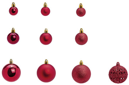 G. Wurm Kerstballen - set 50x st - bordeaux rood- 3,4,6 cm - kunststof - Kerstbal