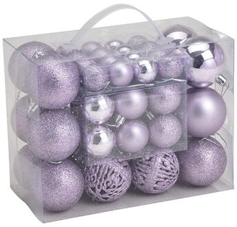 G. Wurm Kerstballen - set 50x st - lila paars - 3,4,6 cm - kunststof - Kerstbal