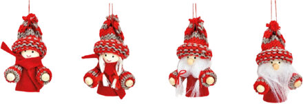 G. Wurm Kersthangers - 4x - kerstmannetjes - 8 cm - Kersthangers Rood