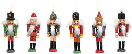 G. Wurm kersthangers/ornamenten notenkrakers - 6x - 9 cm - hout Multi