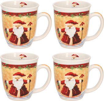 G. Wurm Kerstmok kerstman met kerstsok - Set van 4x stuks - keramiek - 300 ml - koffie/thee mok - ke