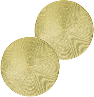 G. Wurm Placemat - 2x - rond - glimmend goud - 38 cm - geweven look - kunststof - decoratief - onder