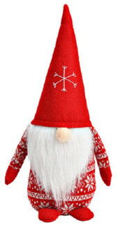 G. Wurm Pluche gnome/dwerg - kerstman pop/knuffel - rood - 16 x 20 x 40 cm - Kerstman pop