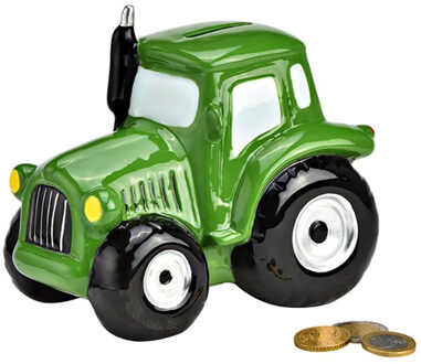 G. Wurm Spaarpot voor kind/volwassenen - thema Tractor - keramiek - groen - 17 x 14 x 11 cm - Spaarpotten