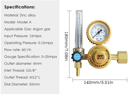 G5/8 ''0-25Mpa Argon Flow Meter Lekvrij Gas Druk Regulator Flowmeter Argon Drukregelaar Argon Regulator geel