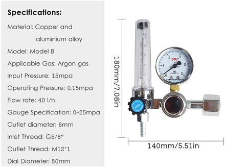 G5/8 ''0-25Mpa Argon Flow Meter Lekvrij Gas Druk Regulator Flowmeter Argon Drukregelaar Argon Regulator zilver