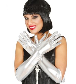 Gala handschoenen - zilver metallic - polyester - 44 cm - voor volwassenen - feestartikelen