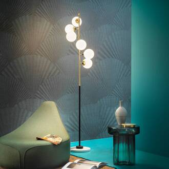 Galassia LED vloerlamp, 6-lamps, goud zwart, messing geborsteld, wit opaal