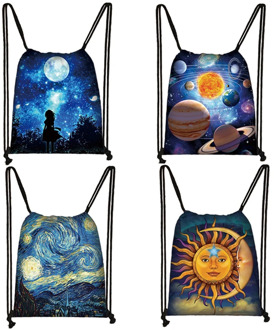 Galaxy / Starry Night Print Drawstring Bag Women Travel Bag Fashion Teenager Girls Canvas Softback Backpack Female Storage Bag