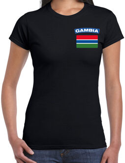 Gambia landen shirt met vlag zwart voor dames - borst bedrukking 2XL