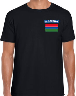 Gambia landen shirt met vlag zwart voor heren - borst bedrukking L