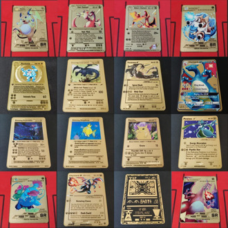 Game Anime Battle First Edition Pokemon Cards Gold Metal Charizard Pikachu Collection Card Action Figure Model Child Toy Gift